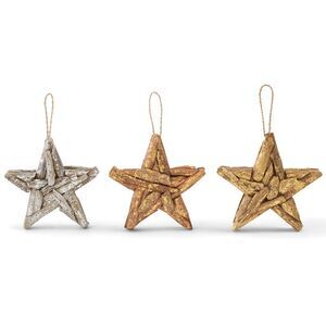 Mud Pie Driftwood Copper Gold and Silver Foil Stars Holiday Ornaments Set of 3